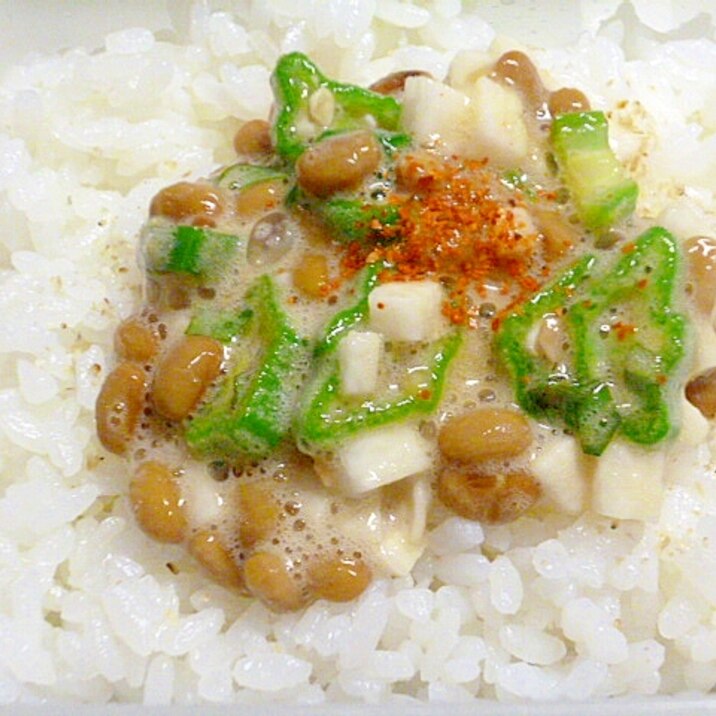 胃腸にやさしい♪簡単♪オクラと長芋の納豆ご飯